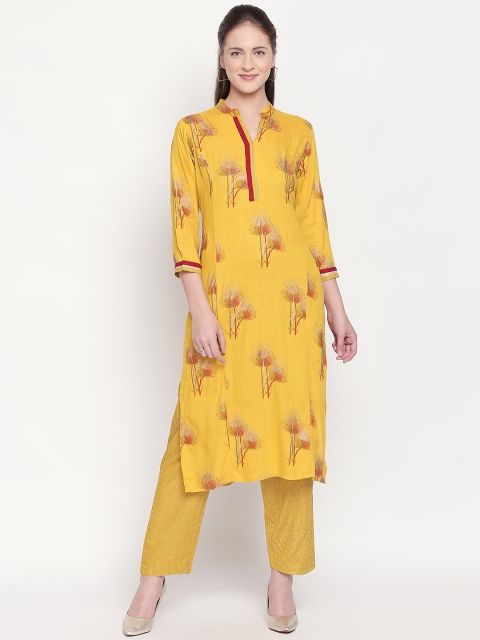 

ZRI Women Yellow & Orange Printed Kurta with Harem Pants