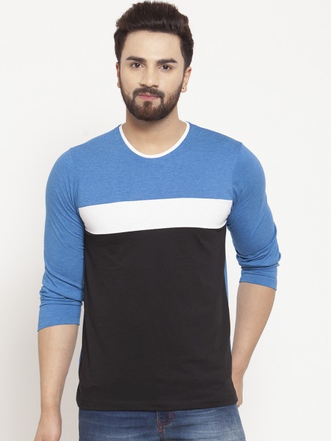 

Kalt Men Blue & Black Colourblocked Round Neck T-shirt
