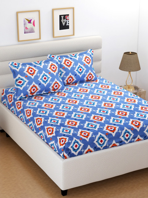 

XtroMac Blue Abstract 104 TC Polycotton 1 Queen Bedsheet with 2 Pillow Covers