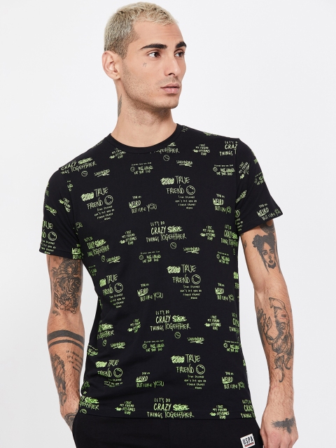 

Smiley World Men Black & Green Printed Round Neck T-shirt