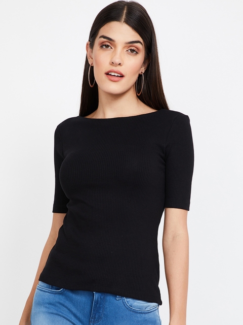 

Ginger by Lifestyle Women Black Solid Pure Cotton Top
