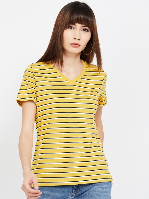 Fame Forever by Lifestyle Women Yellow Striped Top