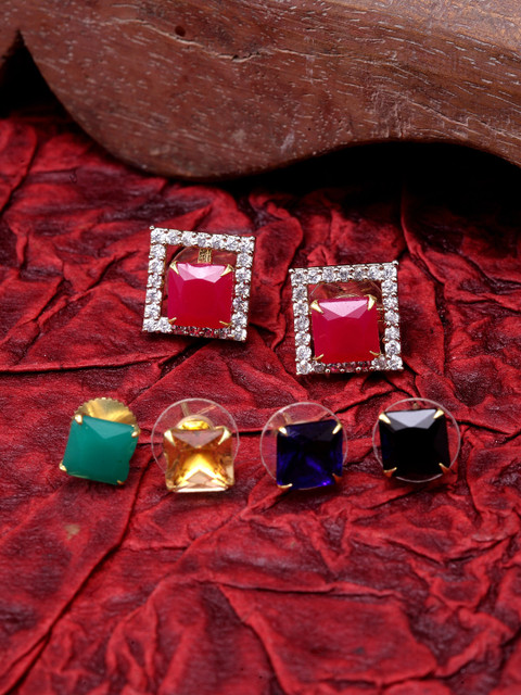 

DUGRISTYLE Multicoloured & Gold-Plated AD-Studded Handcrafted Geometric Studs, Multi