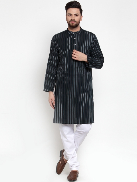 

NEUDIS Men Black & White Striped Kurta with Churidar