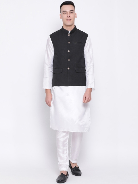 

DEVOILER Men Black & White Solid Kurta with Pyjamas & Nehru Jacket