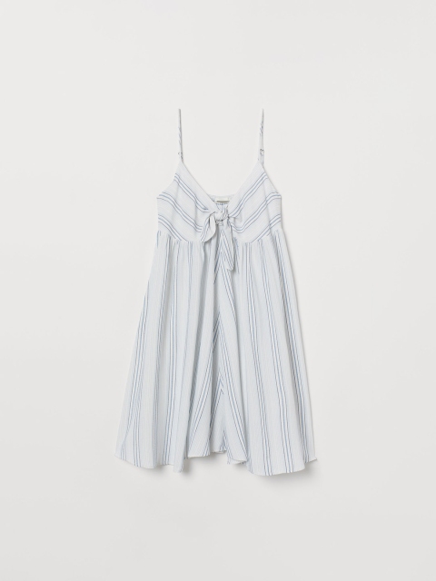 

H&M Women White & Blue Striped Tie-Detail Dress