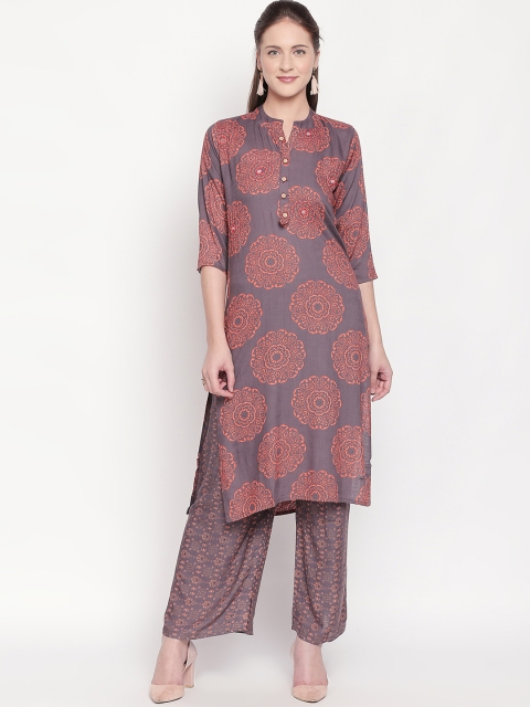 

ZRI Women Grey & Peach-Coloured Printed Kurta with Palazzos