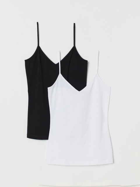 

H&M Women 2-Pack Cotton Strappy Sustainable Tops, Black