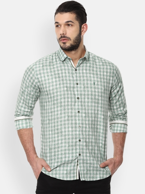 

V Dot Men Green Slim Fit Checked Casual Shirt