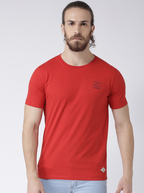 

GRIFFEL Men Red Solid Round Neck T-shirt