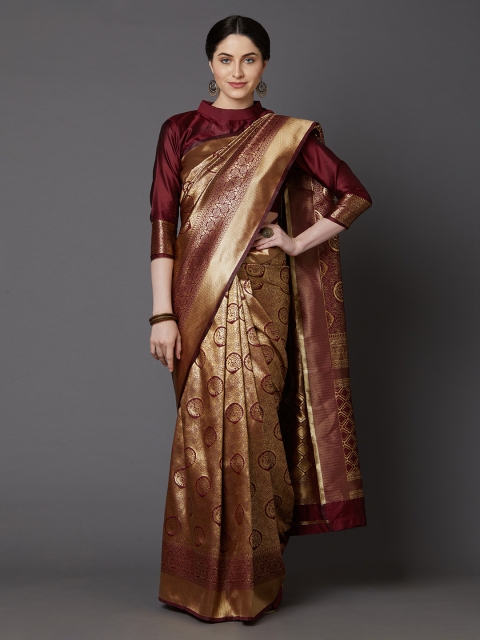 

Mitera Maroon Silk Blend Woven Design Banarasi Saree