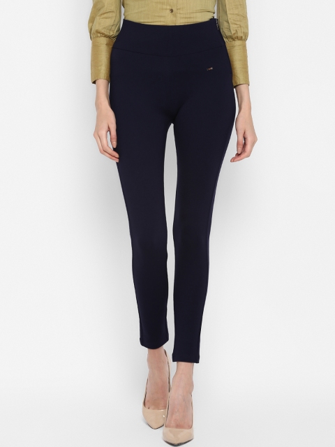 

FOSH Women Navy Blue Solid Mid-Rise Skinny-Fit Treggings