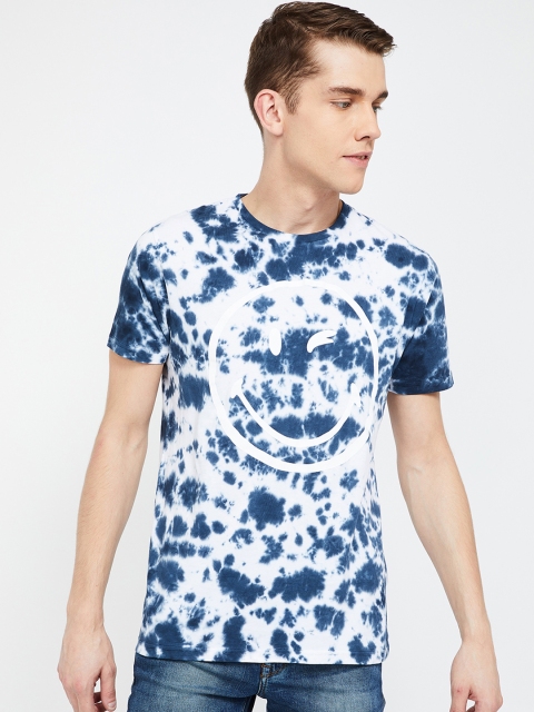 

Smiley World Men White & Blue Dyed Round Neck T-shirt