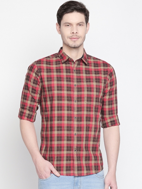 

BYFORD by Pantaloons Men Brown & Coral Red Slim Fit Checked Casual Shirt