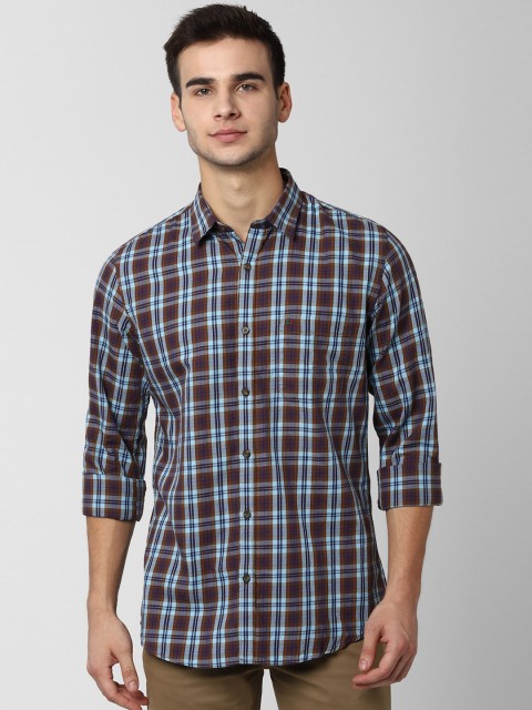 

Peter England Casuals Men Blue & Brown Slim Fit Checked Casual Shirt