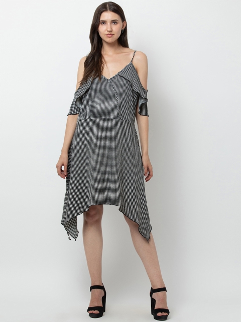 

DODO & MOA Women Black & White Checked Fit and Flare Dress