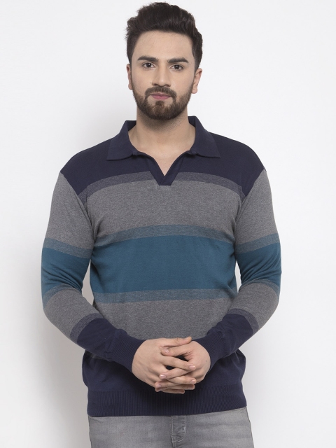 

Kalt Men Grey Striped Pullover Sweater
