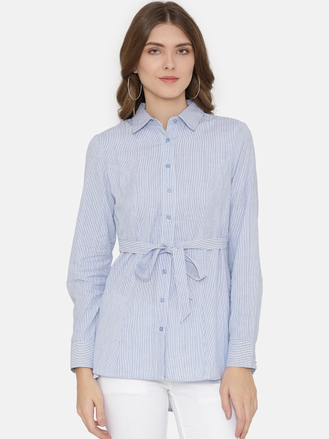

Yaadleen Women Blue & White Slim Fit Striped Casual Shirt