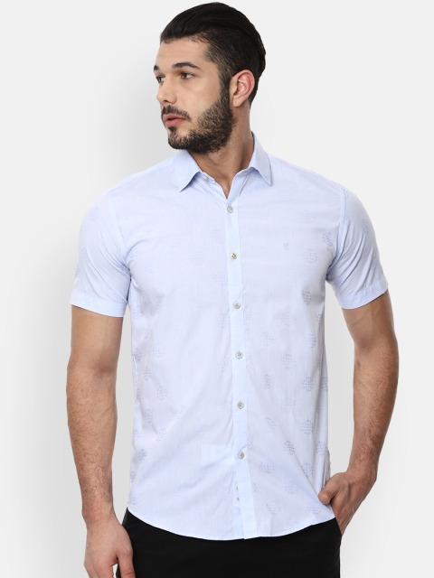 

V Dot Men Blue Slim Fit Printed Casual Shirt