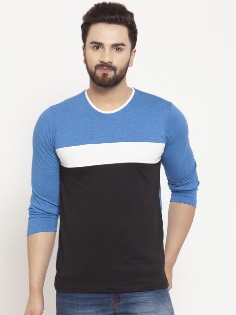 

Kalt Men Blue & Black Colourblocked Round Neck T-shirt