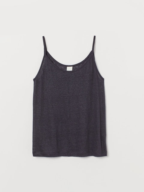 H&M Women Blue Solid Linen Jersey Top