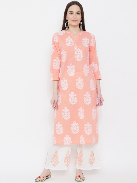 

Be Indi Women Peach-Coloured & White Printed Kurta with Palazzos