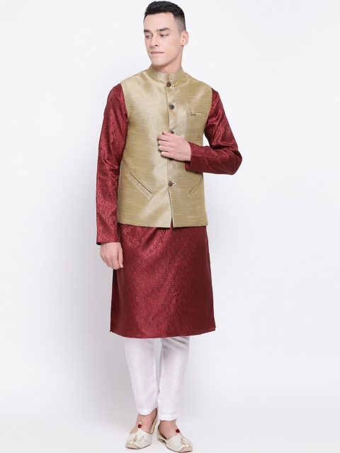 

DEVOILER Men Red & White Solid Kurta with Pyjamas