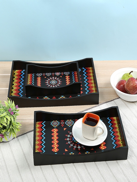 

Crayton Set of 3 Black Geometric MDF Rectangular Serving Tray