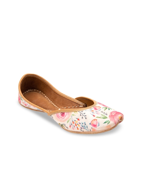 

Jivaana Women Pink & White Printed Austin Leather Mojaris