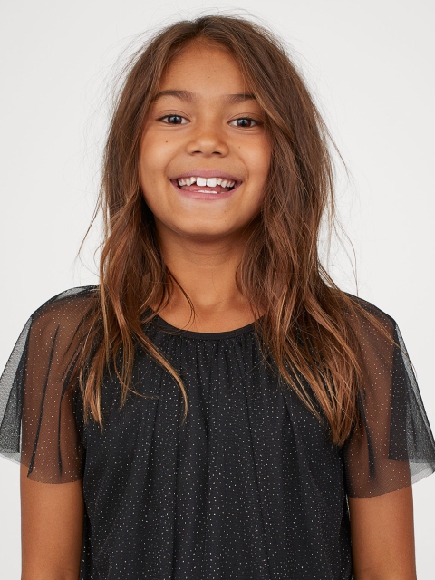 

H&M Girls Black Glittery Tulle Top