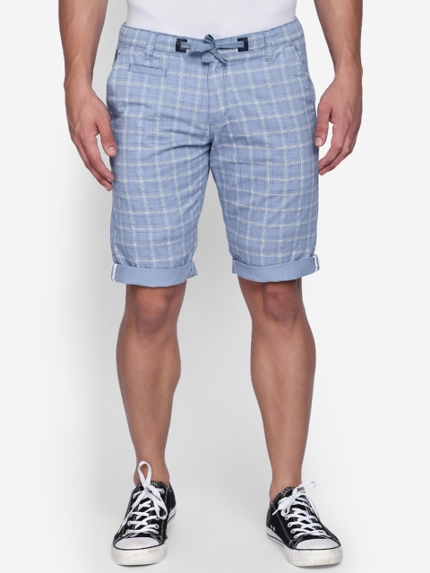 

beevee Men Blue Checked Regular Shorts