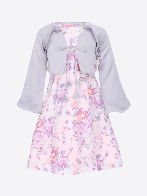 

CUTECUMBER Girls Peach-Coloured & Grey Printed Fit and Flare Dress