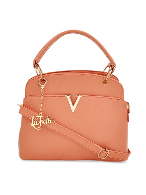 

LaFille Peach-Coloured Solid Handheld Bag