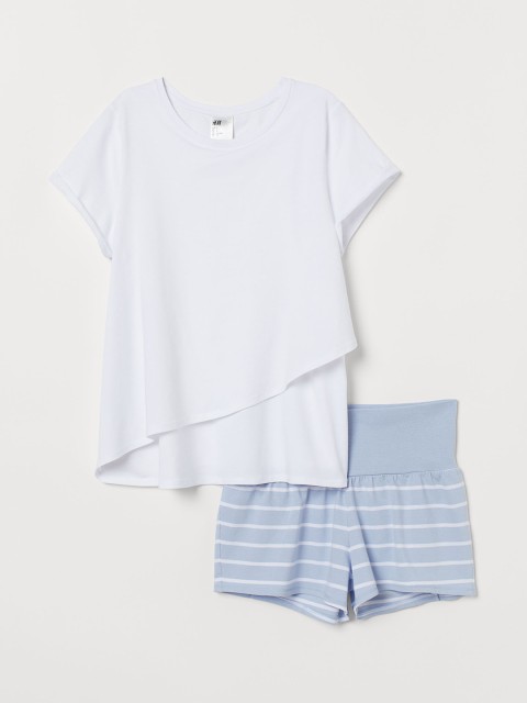 

H&M Women White & Blue MAMA Nursing Night Suit