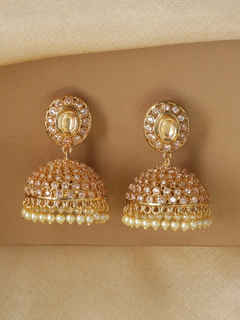 

Kairi Gold-Toned & White GOld Plated Antique Dome Shaped Jhumkas
