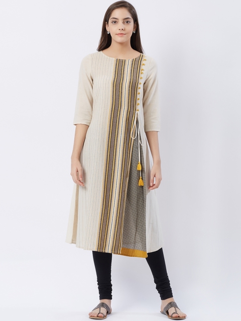 

Fusion Beats Women Beige & Yellow Embroidered A-Line Kurta