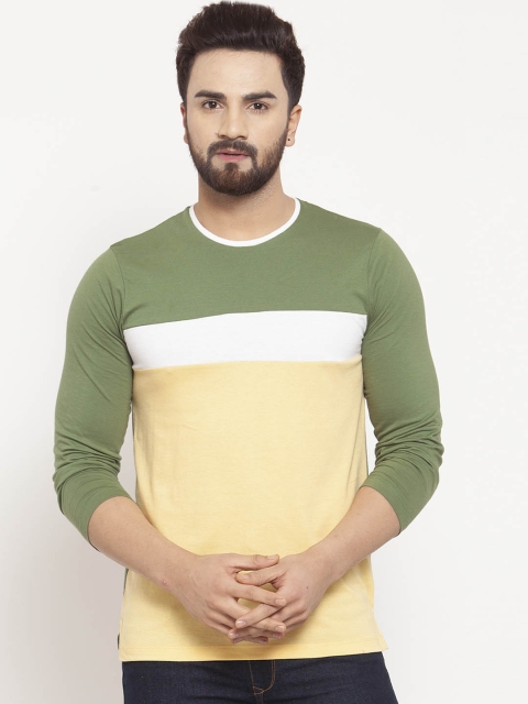 

Kalt Men White & Green Colourblocked Round Neck T-shirt