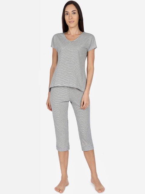 

Nick&Jess Women Black & Grey Striped Night suit