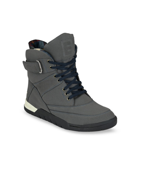 

Eego Italy Men Grey Solid Synthetic Leather High-Top Sneakers