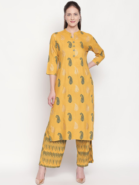 

ZRI Women Mustard Yellow & Green Printed Kurti with Palazzos