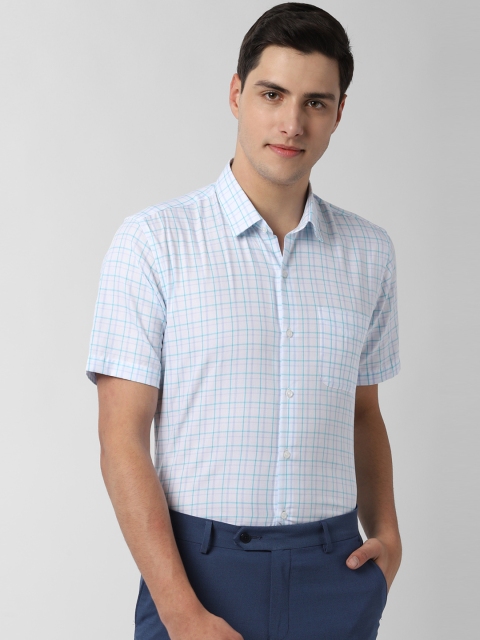 

Peter England Men White & Blue Regular Fit Checked Formal Shirt