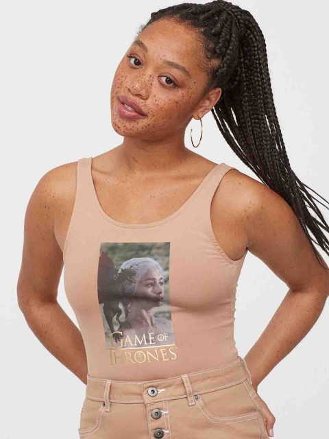 

H&M Women Beige Printed Jersey Body