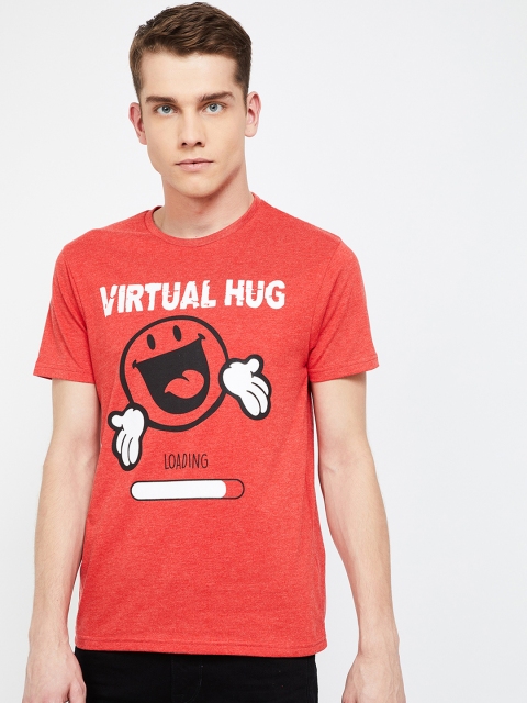 

Smiley World Men Red Printed Round Neck T-shirt