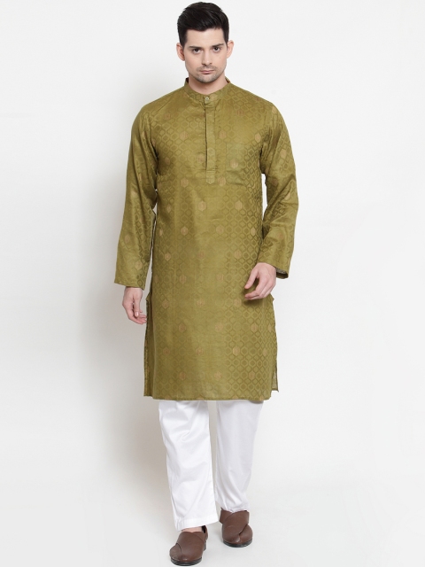 

NEUDIS Men Olive Green Woven Design Kurta with Pyjamas