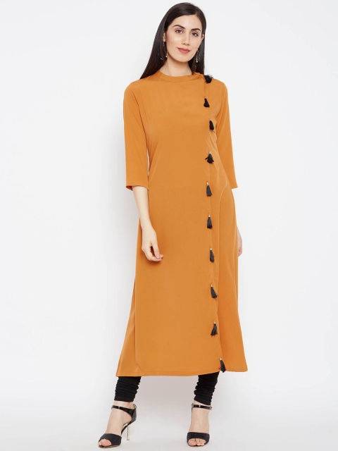 

FABNEST Women Mustard Yellow Solid A-Line Kurta