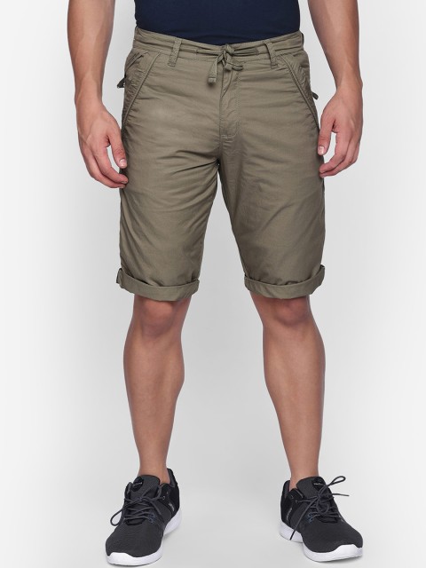 

beevee Men Olive Green Solid Regular Shorts