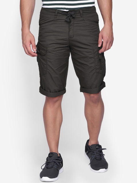 beevee Men Olive Green Solid Cargo Shorts