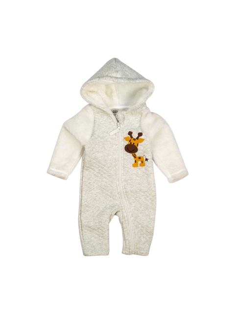 

MeeMee Boys Cream-Coloured Self-Design Hooded Romper