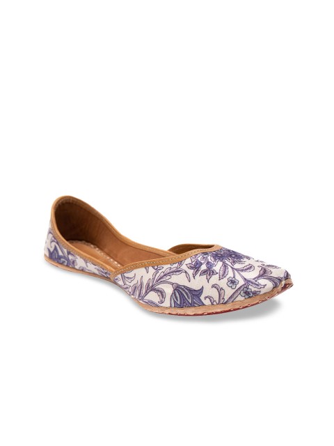 

Jivaana Women Purple & Off-White Printed Enid Medieval Garden Leather Mojaris
