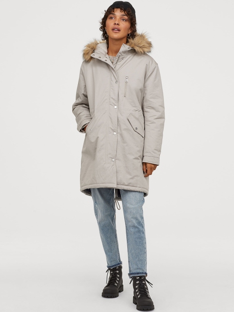 

H&M Beige Padded Parka With A Hood
